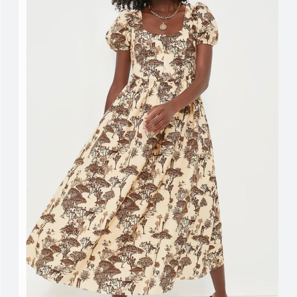 Tuckernuck Hyacinth House Brown Toile Camilla Corset Midi Dress Puff Sleeve Sz S - Picture 3 of 14